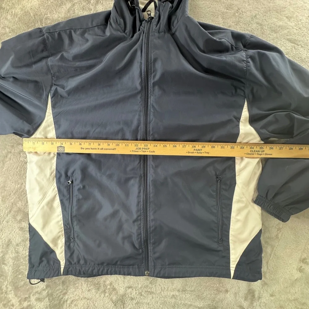 Eastbay Windbreaker Jacket Mens L Blue Hooded Full Zip‎ Y2K Athletic Shell Coat